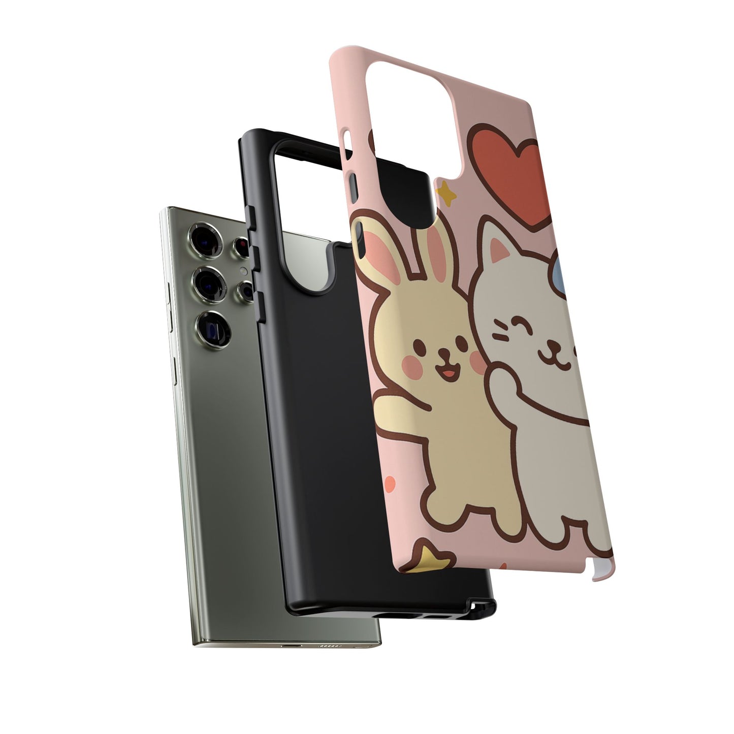 Cute Animal Phone Case -Tough Cases with Bunny and Cat Design, Kawaii Gift for Kids, Birthday, Everyday Use, Phone Accessories, teenage girl
