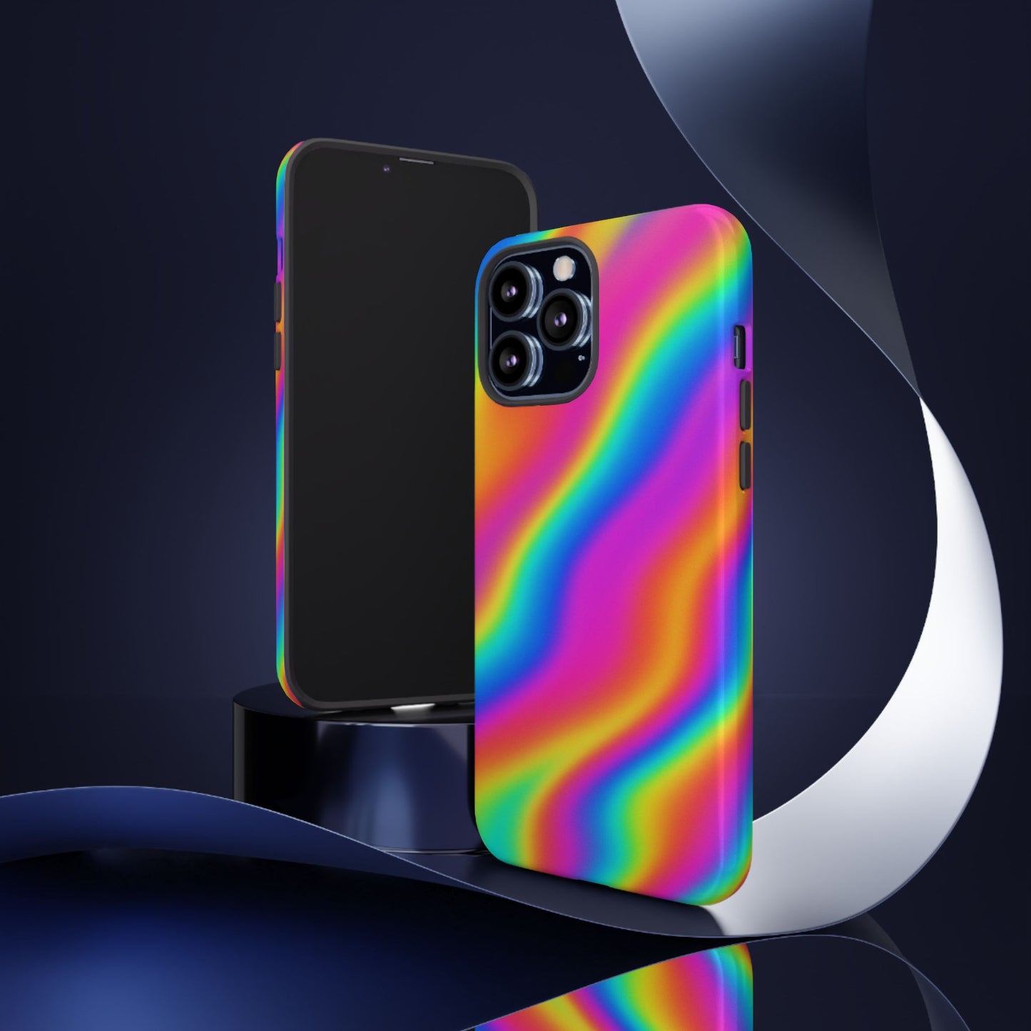 Rainbow Wavy Phone Case - Colorful Tough Cases for Stylish Protection, LGBTQ+ Pride Gift, Trendy Phone Accessory, Birthday, Holiday Present