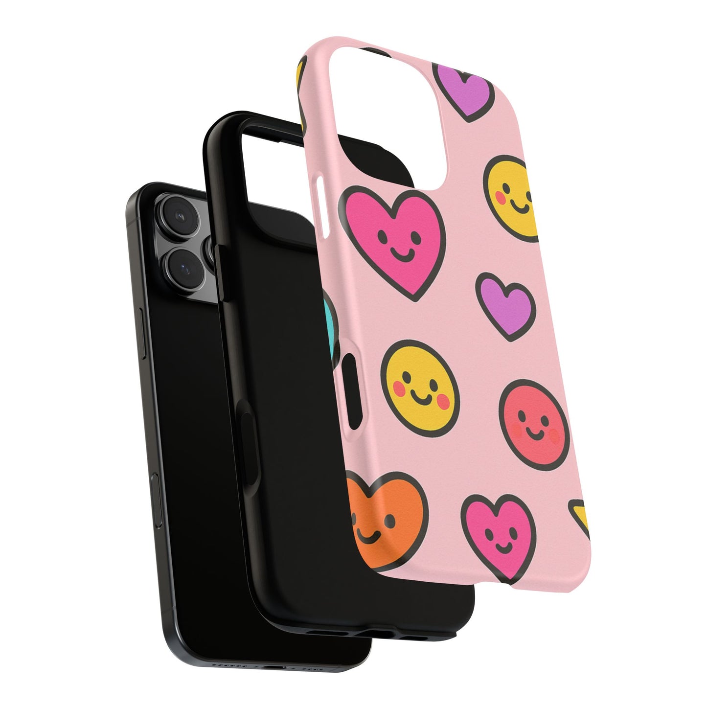 Cute Phone Case with Smiley Faces and Hearts, Fun Gift for Kids and Teens, Cellphone Protector, Birthday Present, Cute Accessories