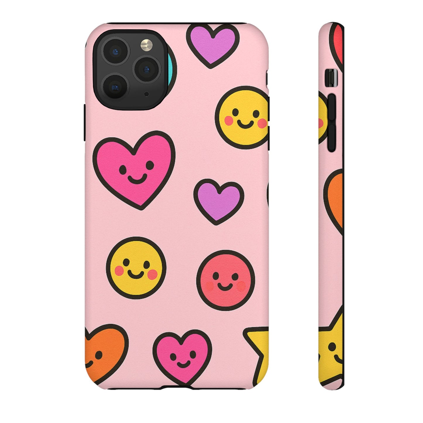 Cute Phone Case with Smiley Faces and Hearts, Fun Gift for Kids and Teens, Cellphone Protector, Birthday Present, Cute Accessories
