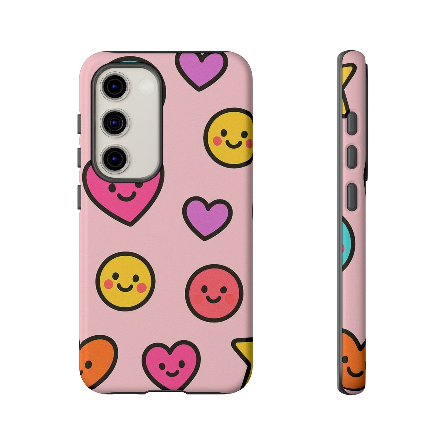 Cute Phone Case with Smiley Faces and Hearts, Fun Gift for Kids and Teens, Cellphone Protector, Birthday Present, Cute Accessories