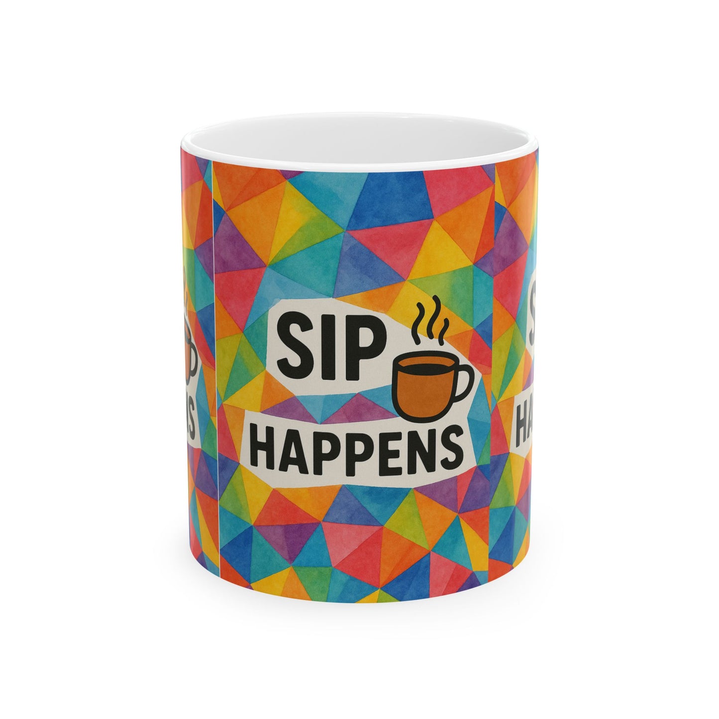 Colorful Ceramic Mug - 'Sip Happens' Coffee Cup, Fun Gift, Office Mug, Colorful Kitchenware, Beverage Container