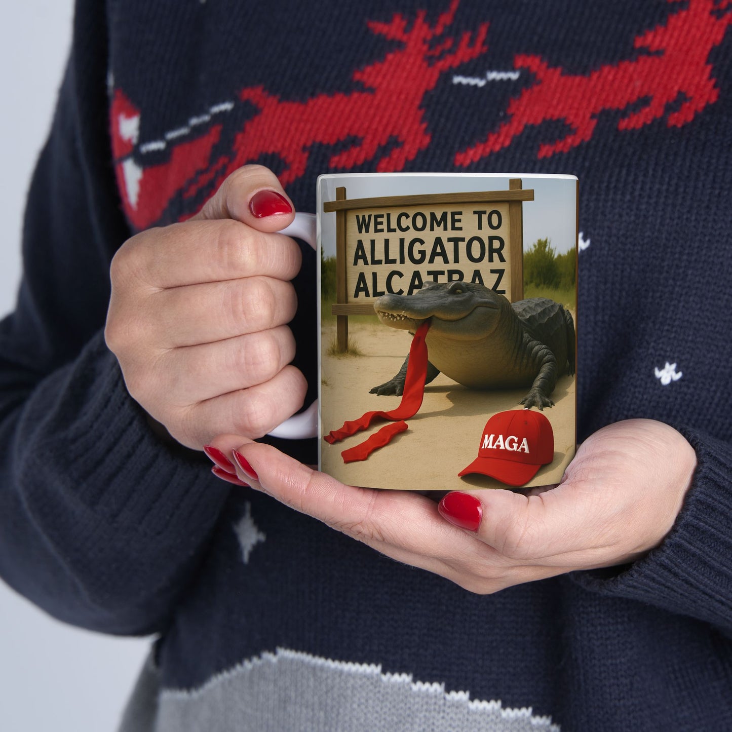 Alligator Alcatraz Ceramic Mug, Funny Coffee Cup, Gift for Animal Lovers, Unique Kitchen Decor, Quirky Humor Mug