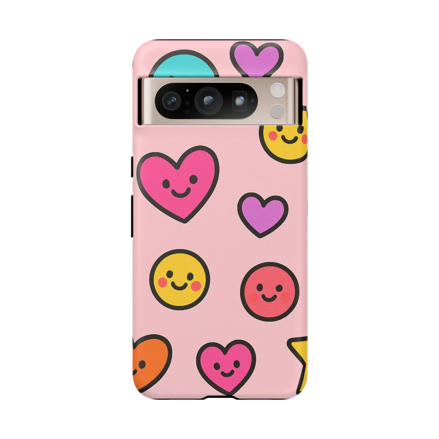 Cute Phone Case with Smiley Faces and Hearts, Fun Gift for Kids and Teens, Cellphone Protector, Birthday Present, Cute Accessories