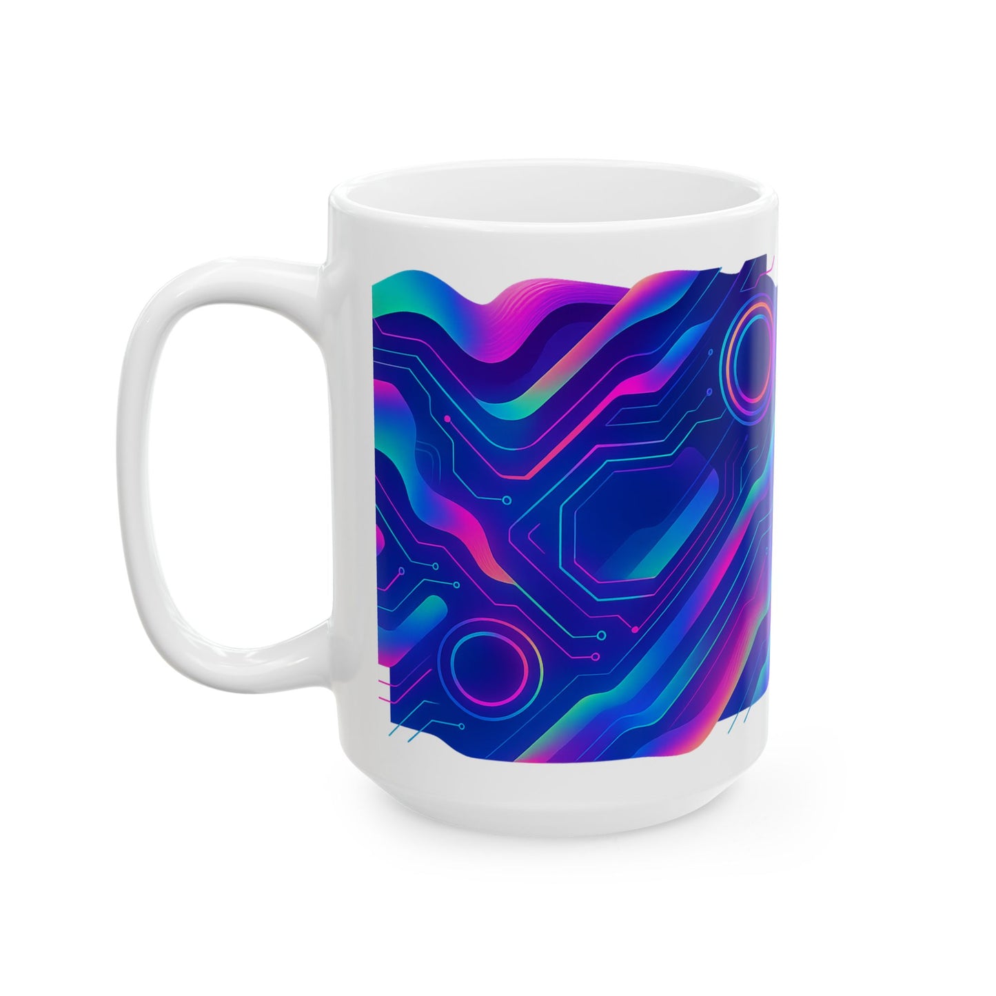 Colorful Circuit Pattern Ceramic Mug | Tech Gift, Coffee Cup, Unique Mug, Geeky Kitchenware, Home Decor