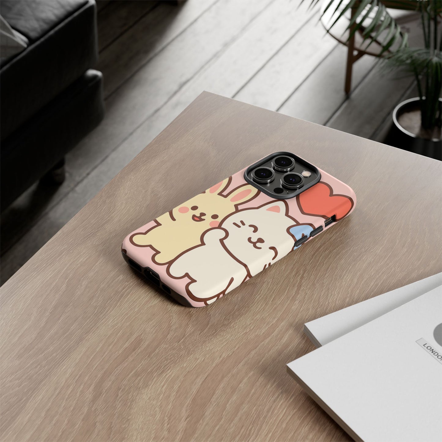 Cute Animal Phone Case -Tough Cases with Bunny and Cat Design, Kawaii Gift for Kids, Birthday, Everyday Use, Phone Accessories, teenage girl