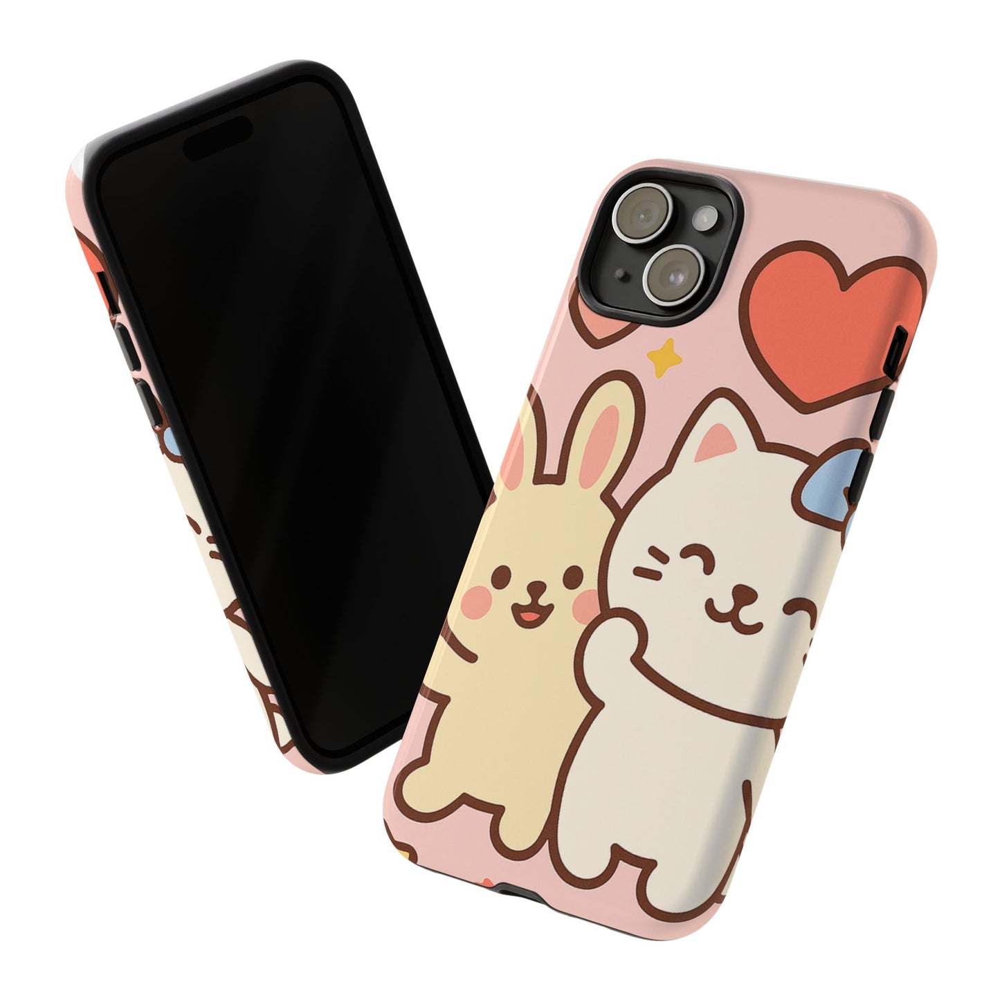 Cute Animal Phone Case -Tough Cases with Bunny and Cat Design, Kawaii Gift for Kids, Birthday, Everyday Use, Phone Accessories, teenage girl