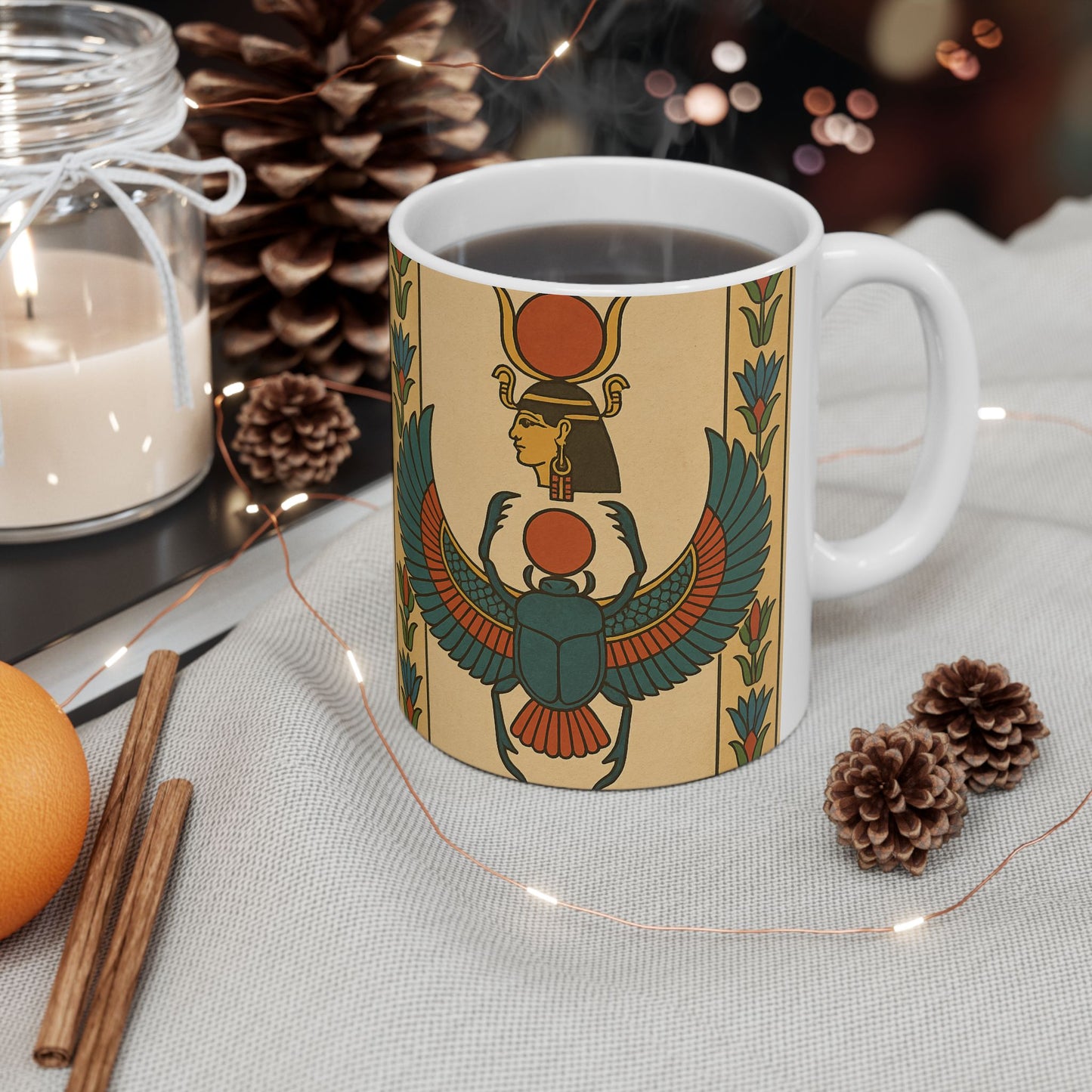 Artistic Egyptian Inspired Ceramic Mug, Unique Coffee Mug, Tea Lover Gift, Home Decor, Unique Birthday Gift, 11oz or 15oz