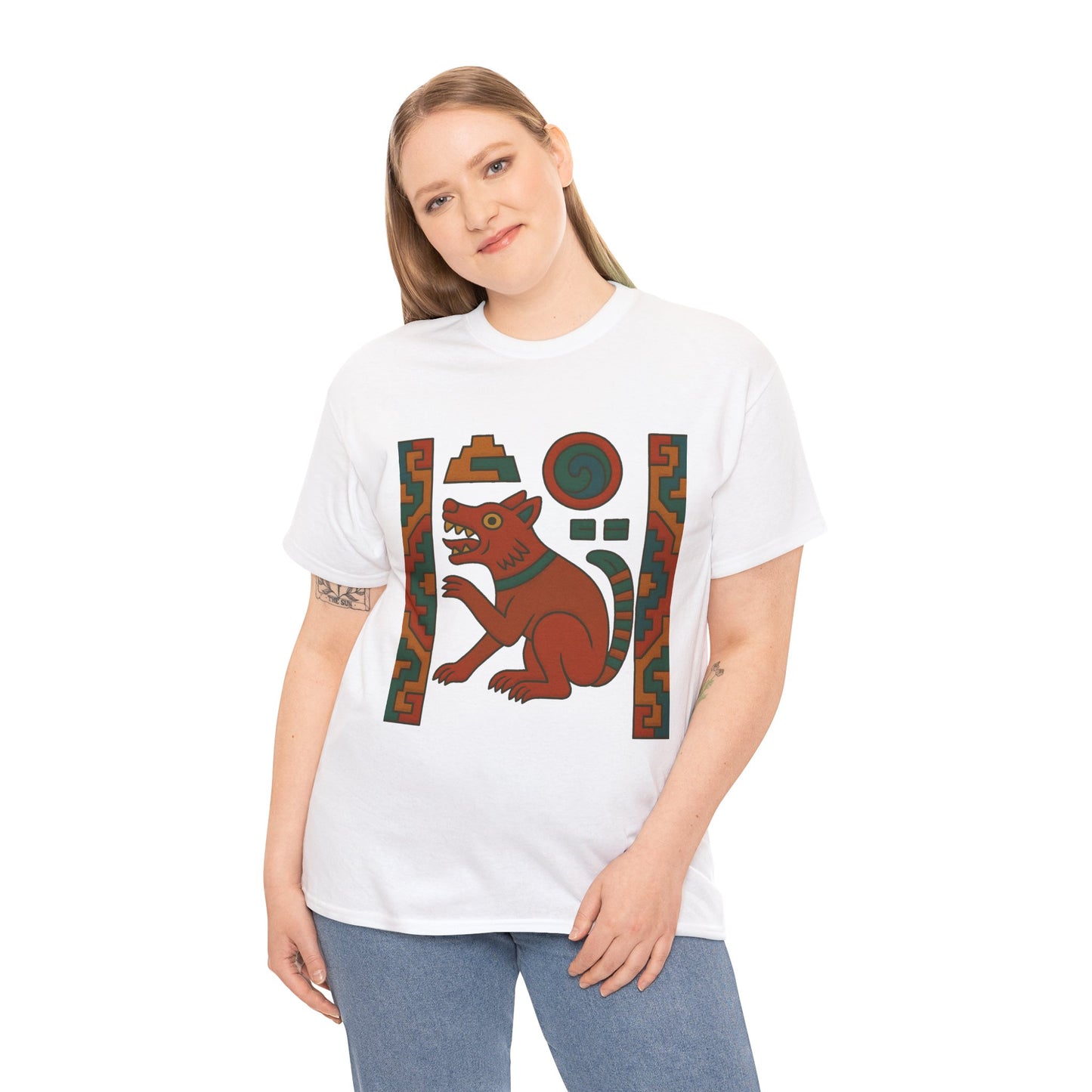 Aztec-Inspired Unisex Heavy Cotton Tee, Unique Graphic Shirt, Casual Wear, Gift for Art Lovers, Bohemian Style T-Shirt, aztec