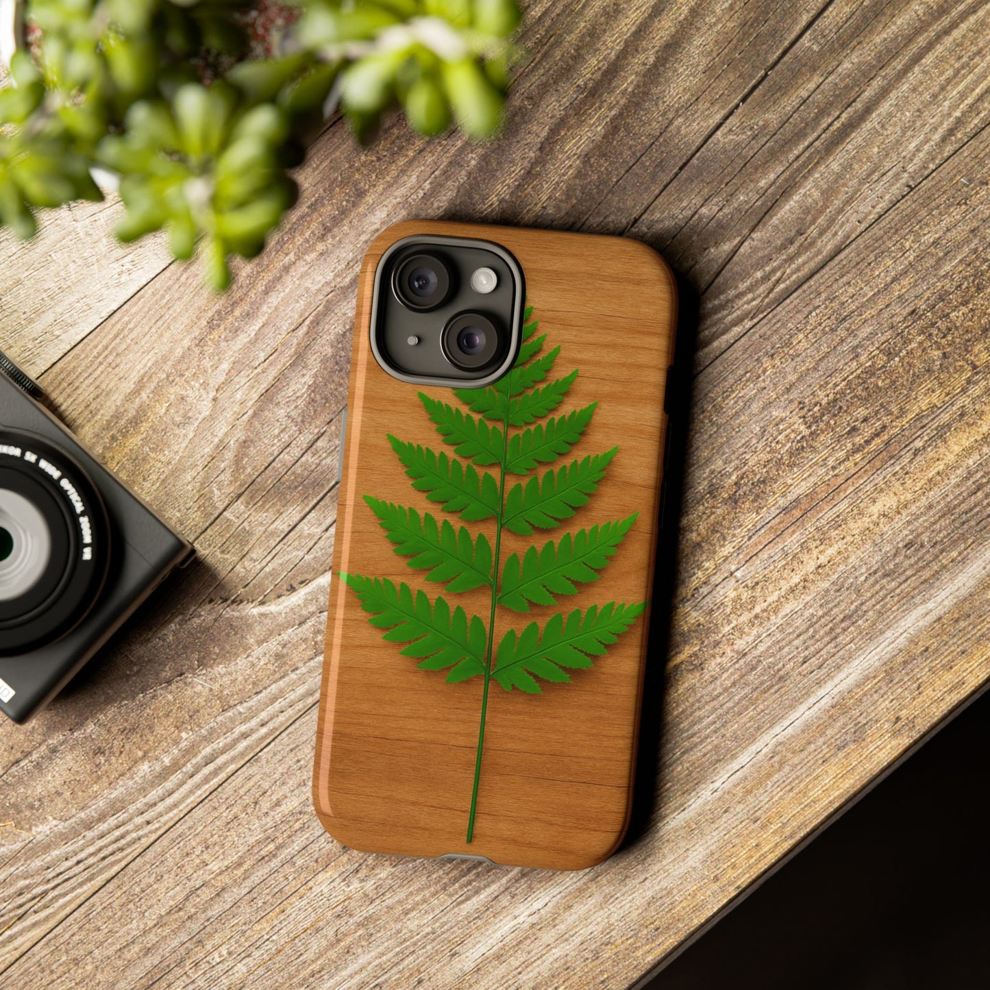 Wooden Fern Phone Case - Eco-Friendly Tough Cases for Nature Lovers, Unique Gift, Customizable Design, Nature-Themed Accessories