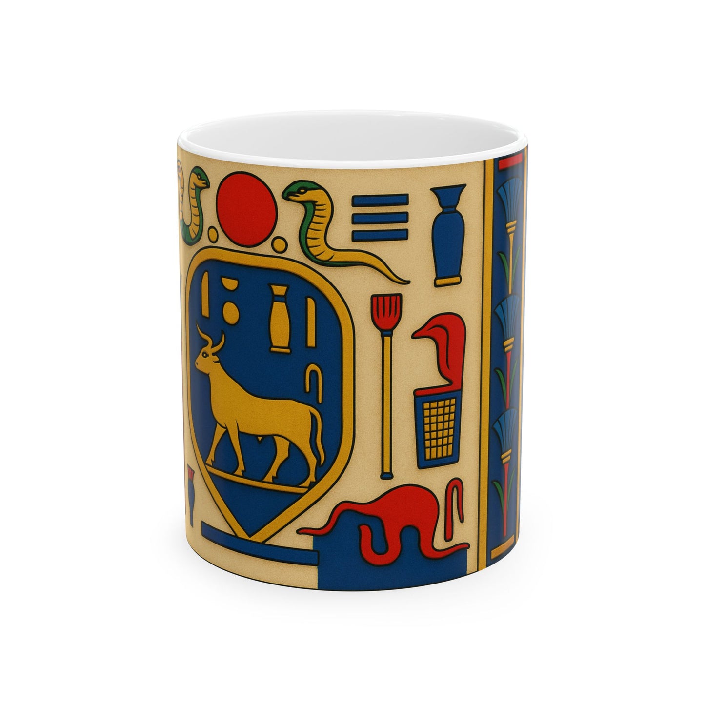 Egyptian Hieroglyphs Ceramic Mug, Colorful Coffee Cup, Artistic Drinkware, Unique Gift, Home Decor, Office Supplies