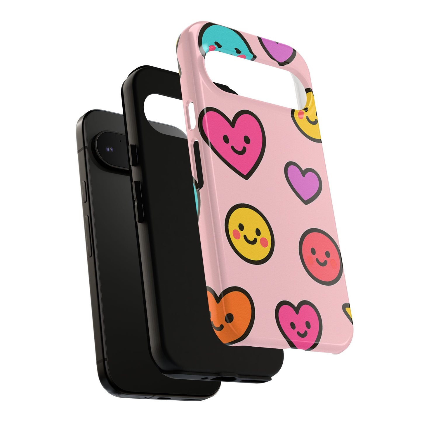 Cute Phone Case with Smiley Faces and Hearts, Fun Gift for Kids and Teens, Cellphone Protector, Birthday Present, Cute Accessories