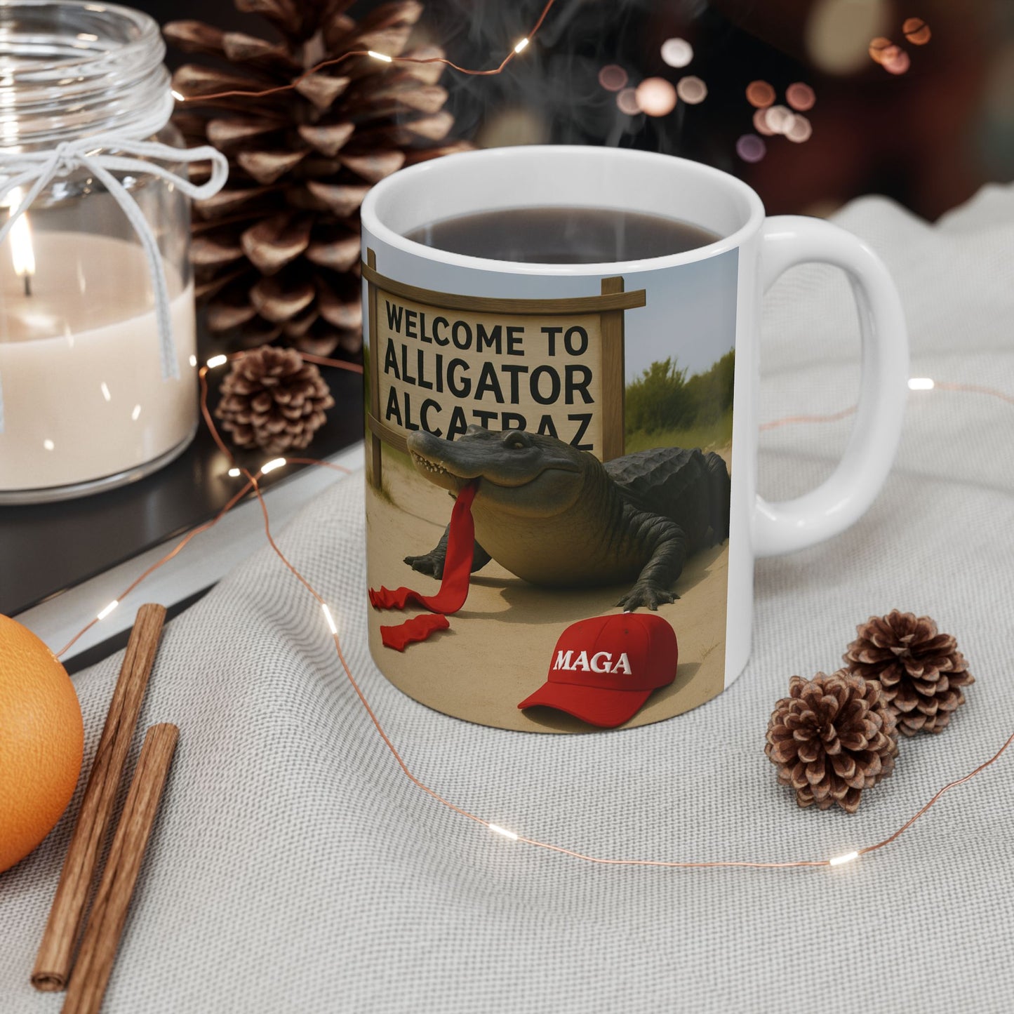 Alligator Alcatraz Ceramic Mug, Funny Coffee Cup, Gift for Animal Lovers, Unique Kitchen Decor, Quirky Humor Mug