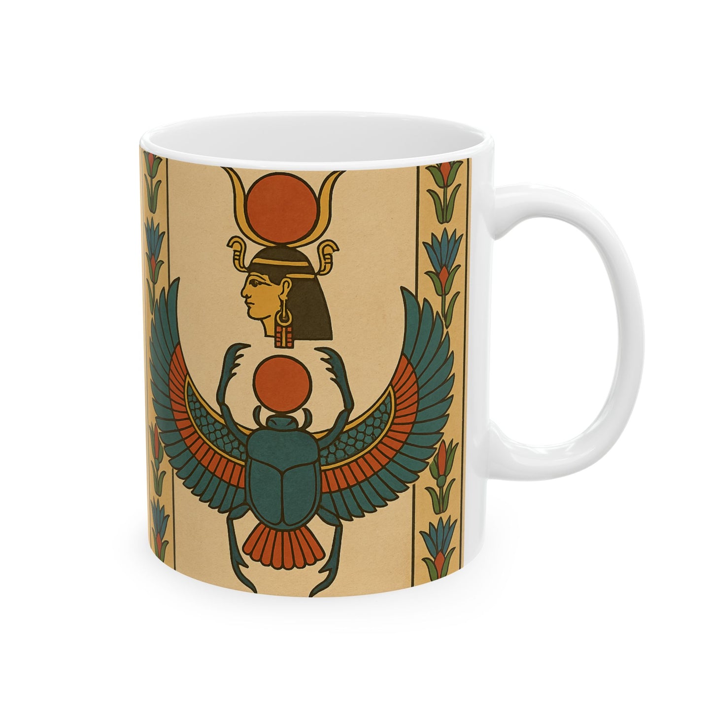 Artistic Egyptian Inspired Ceramic Mug, Unique Coffee Mug, Tea Lover Gift, Home Decor, Unique Birthday Gift, 11oz or 15oz