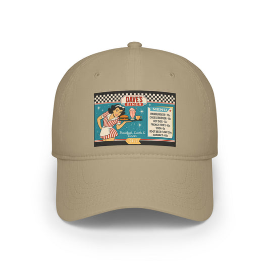 Retro Diner Low Profile Baseball Cap | Vintage Style Cap, Unisex Gift, Casual Headwear, Fun Accessory, Summer Vibes