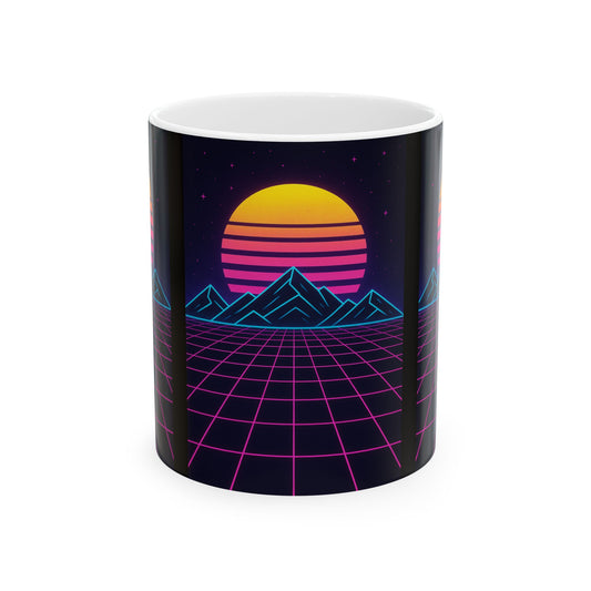 Retro Sunset Ceramic Mug - 11oz & 15oz, Unique Gift for Coffee Lovers, Nostalgic Decor, Perfect for Home or Office, Vintage Style