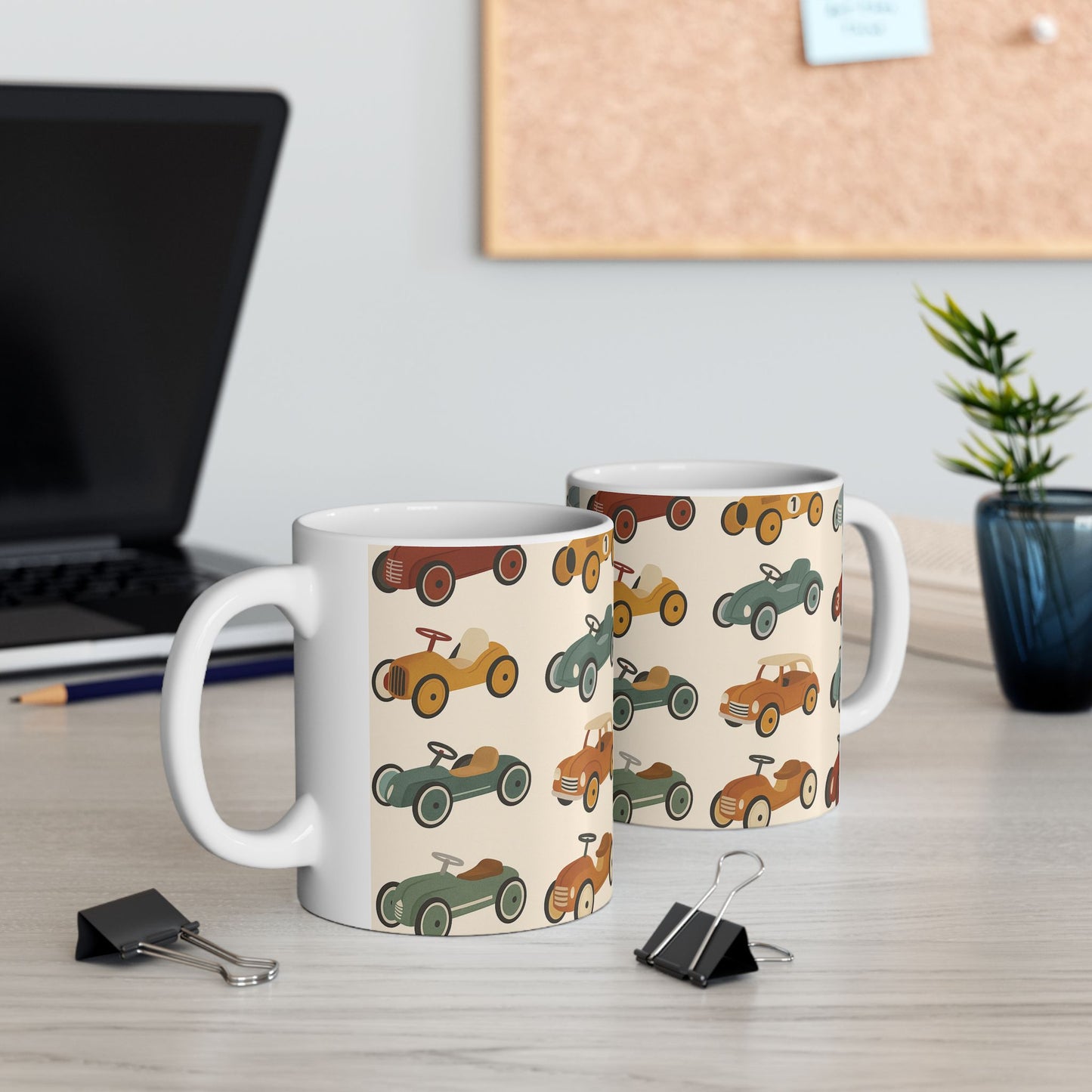 Vintage Race Car Ceramic Mug, Perfect Gift for Car Lovers, Kids' Birthday, Father's Day, Coffee Tea Drinkware, pedal cars