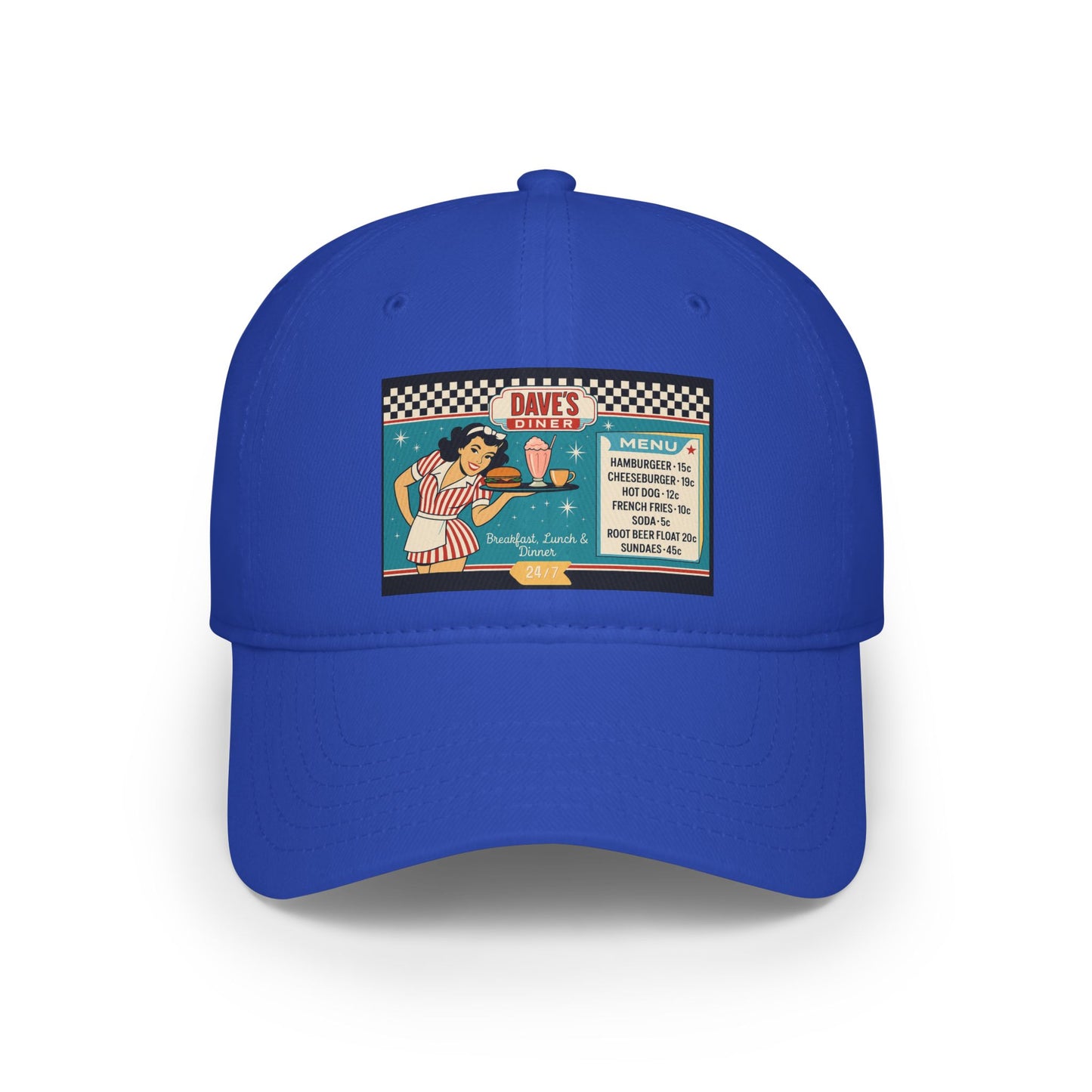 Retro Diner Low Profile Baseball Cap | Vintage Style Cap, Unisex Gift, Casual Headwear, Fun Accessory, Summer Vibes
