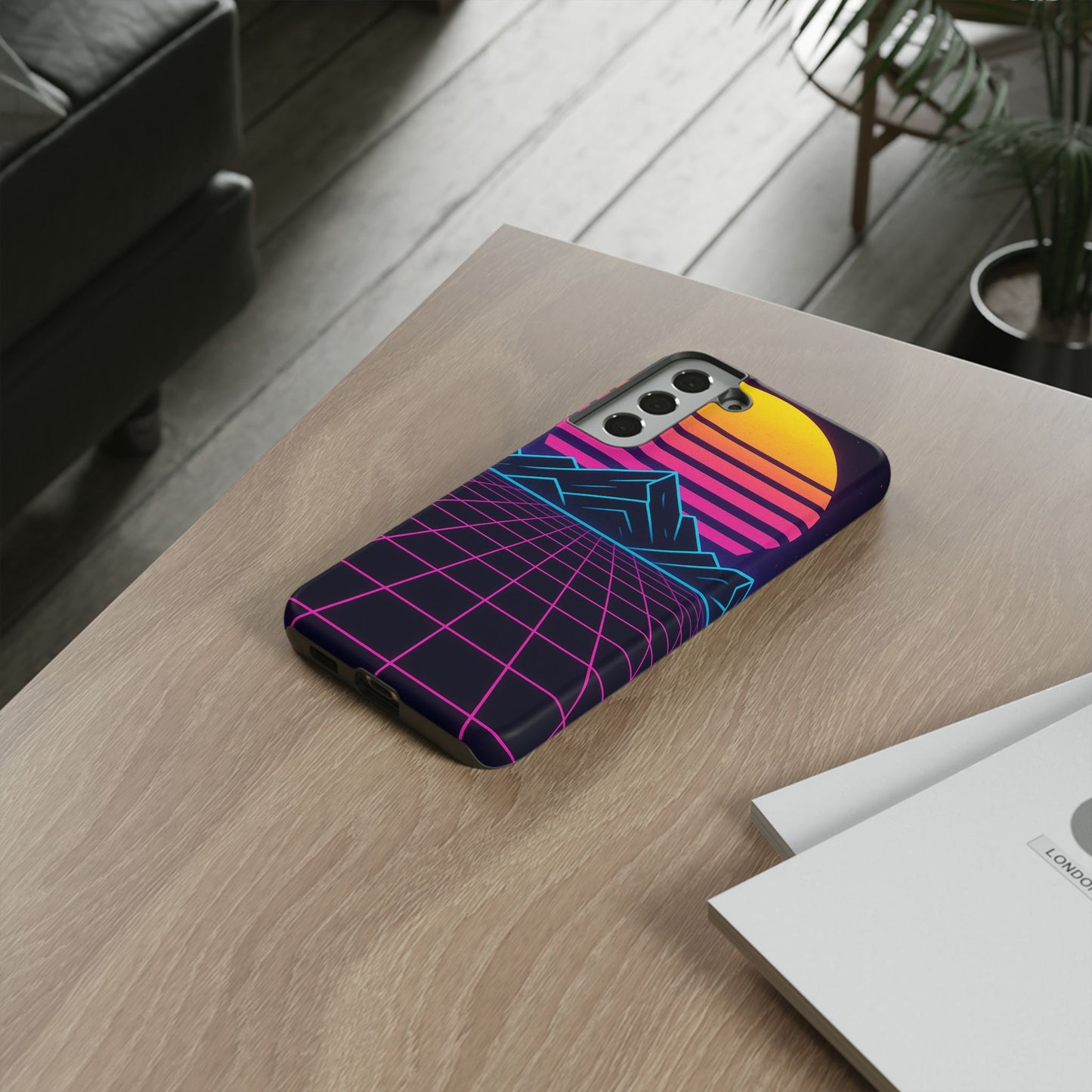 Retro Sunset Phone Case, Vintage Neon Case, 80s Aesthetic Cover, Gift for Tech Lovers, Unique Phone Accessories