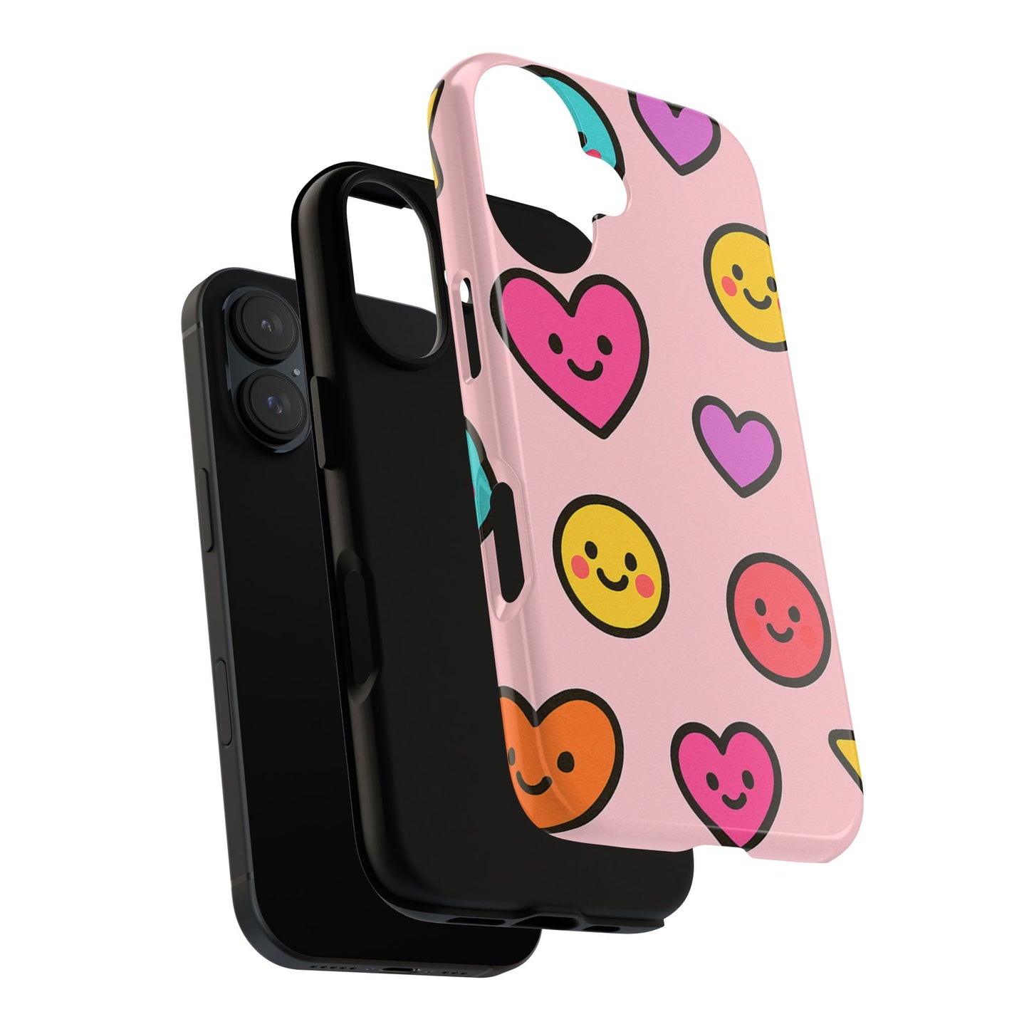 Cute Phone Case with Smiley Faces and Hearts, Fun Gift for Kids and Teens, Cellphone Protector, Birthday Present, Cute Accessories