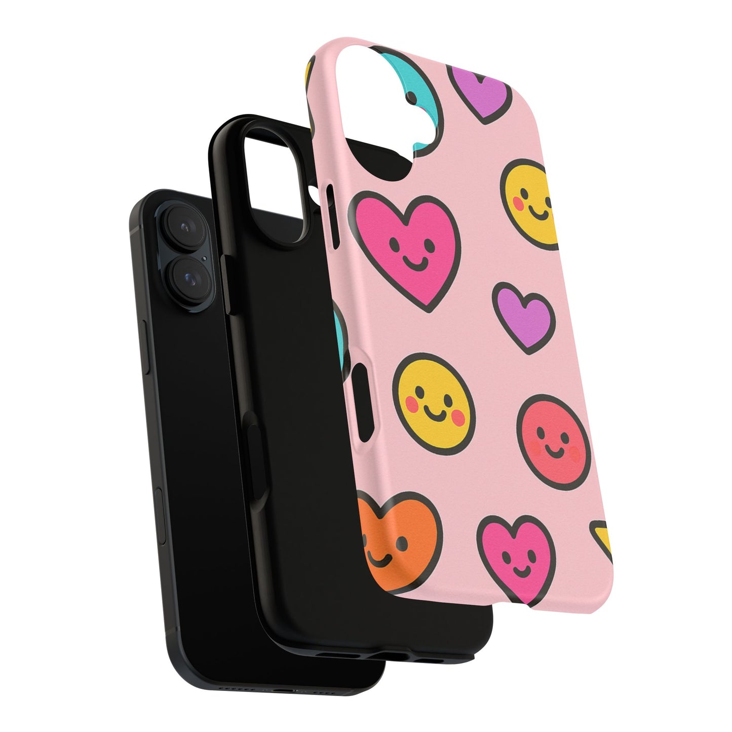 Cute Phone Case with Smiley Faces and Hearts, Fun Gift for Kids and Teens, Cellphone Protector, Birthday Present, Cute Accessories