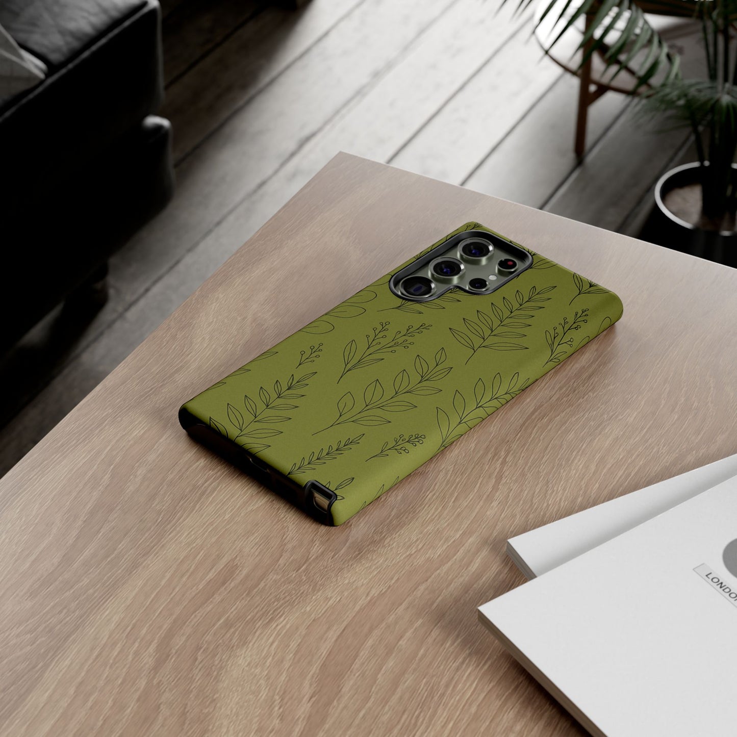 Stylish Phone Case, Botanical Design, Tough Phone Cover, Green Floral Case, Nature Inspired Gift, Eco-Friendly Accessory