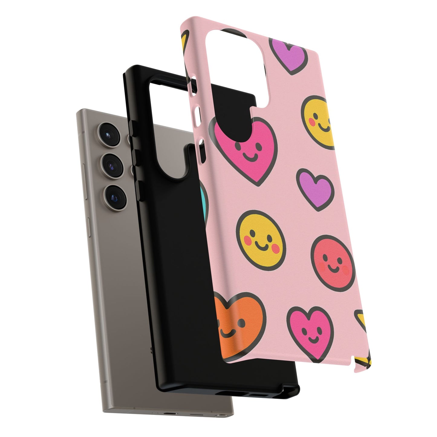 Cute Phone Case with Smiley Faces and Hearts, Fun Gift for Kids and Teens, Cellphone Protector, Birthday Present, Cute Accessories