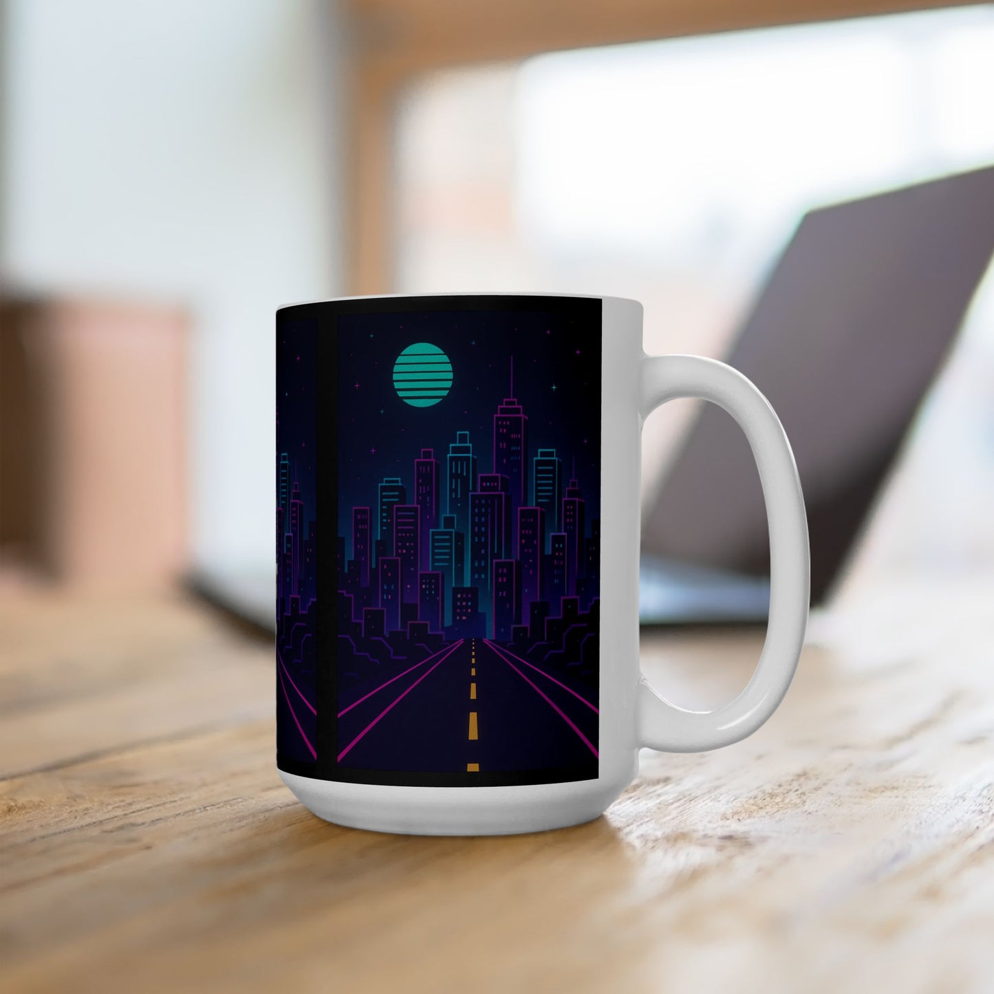 Neon Cityscape Ceramic Mug | Artsy Coffee Cup, Sci-Fi Drinkware, Unique Gift, Nightlife Vibe, Urban Decor