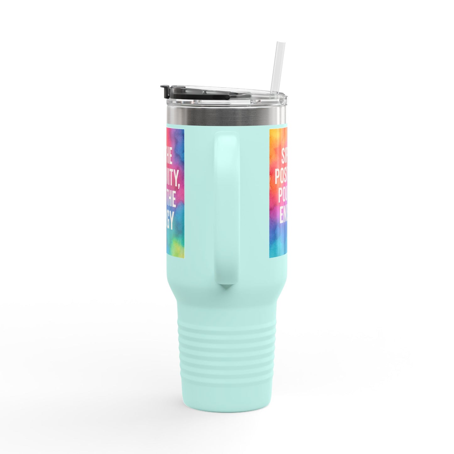 Vibrant Insulated Travel Mug | Sip the Positivity Mug, Hot Beverage Cup, Custom Drink Container, Colorful Tumblers, Travel Coffee Cup