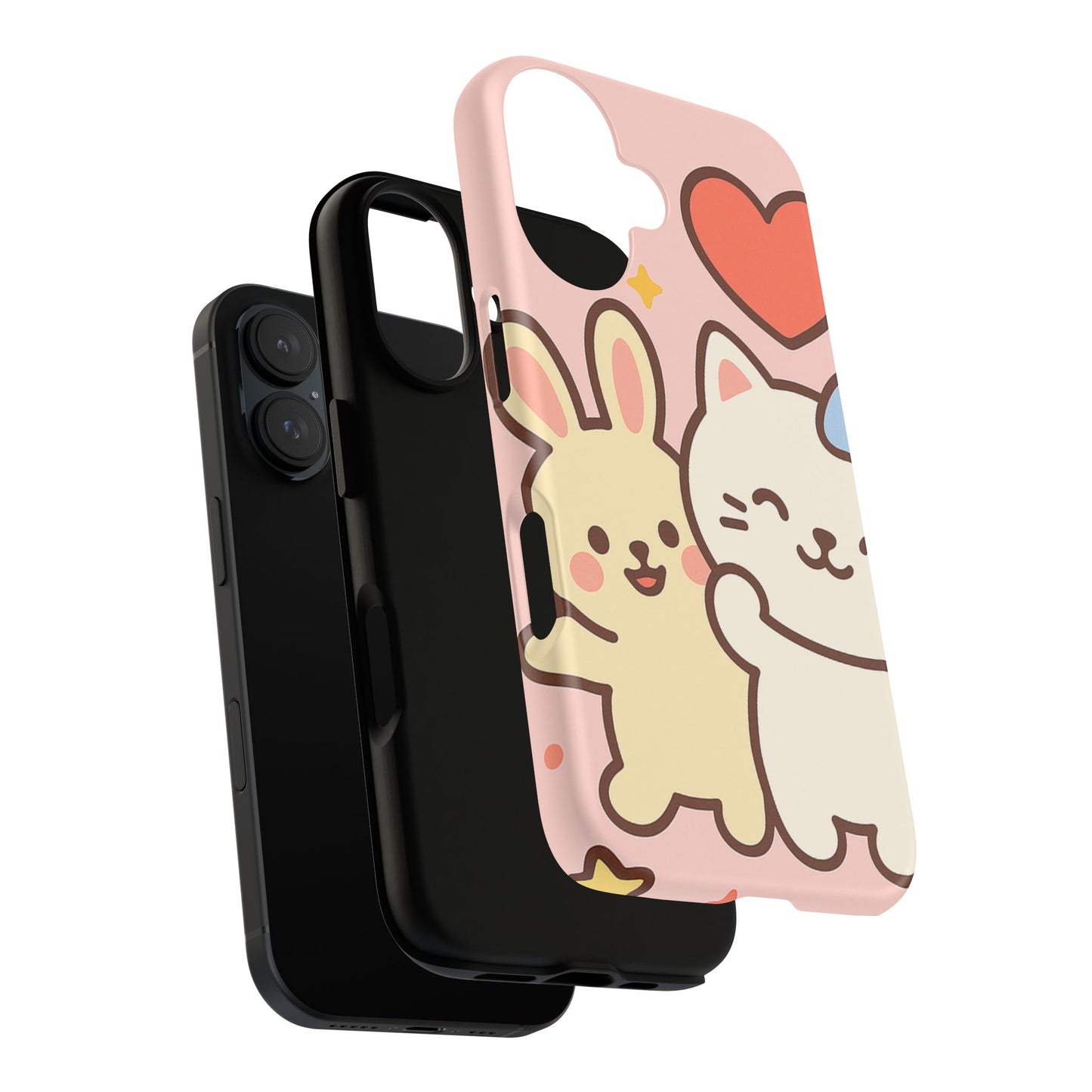 Cute Animal Phone Case -Tough Cases with Bunny and Cat Design, Kawaii Gift for Kids, Birthday, Everyday Use, Phone Accessories, teenage girl