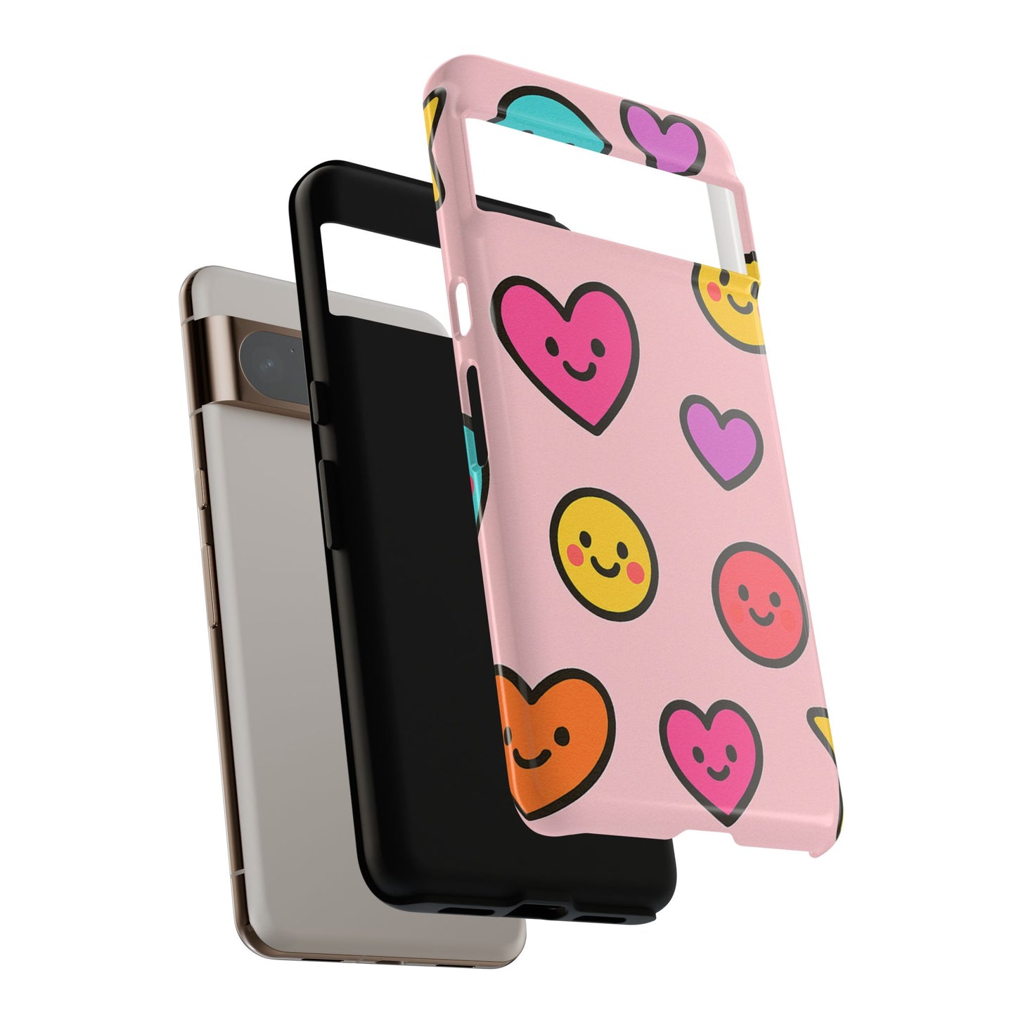 Cute Phone Case with Smiley Faces and Hearts, Fun Gift for Kids and Teens, Cellphone Protector, Birthday Present, Cute Accessories