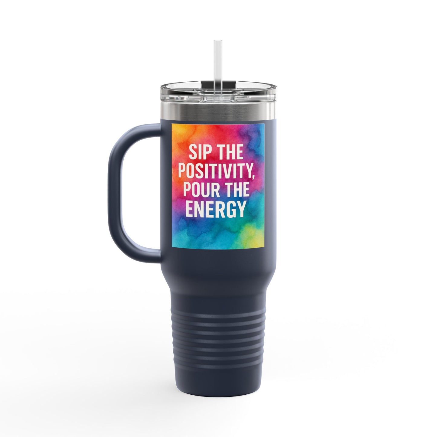 Vibrant Insulated Travel Mug | Sip the Positivity Mug, Hot Beverage Cup, Custom Drink Container, Colorful Tumblers, Travel Coffee Cup