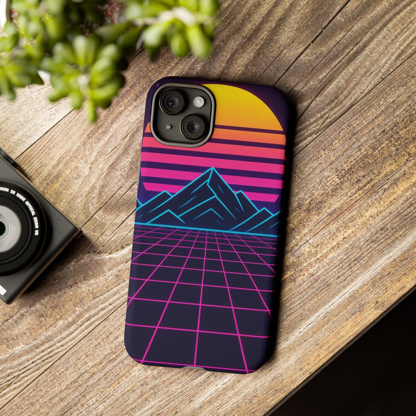 Retro Sunset Phone Case, Vintage Neon Case, 80s Aesthetic Cover, Gift for Tech Lovers, Unique Phone Accessories