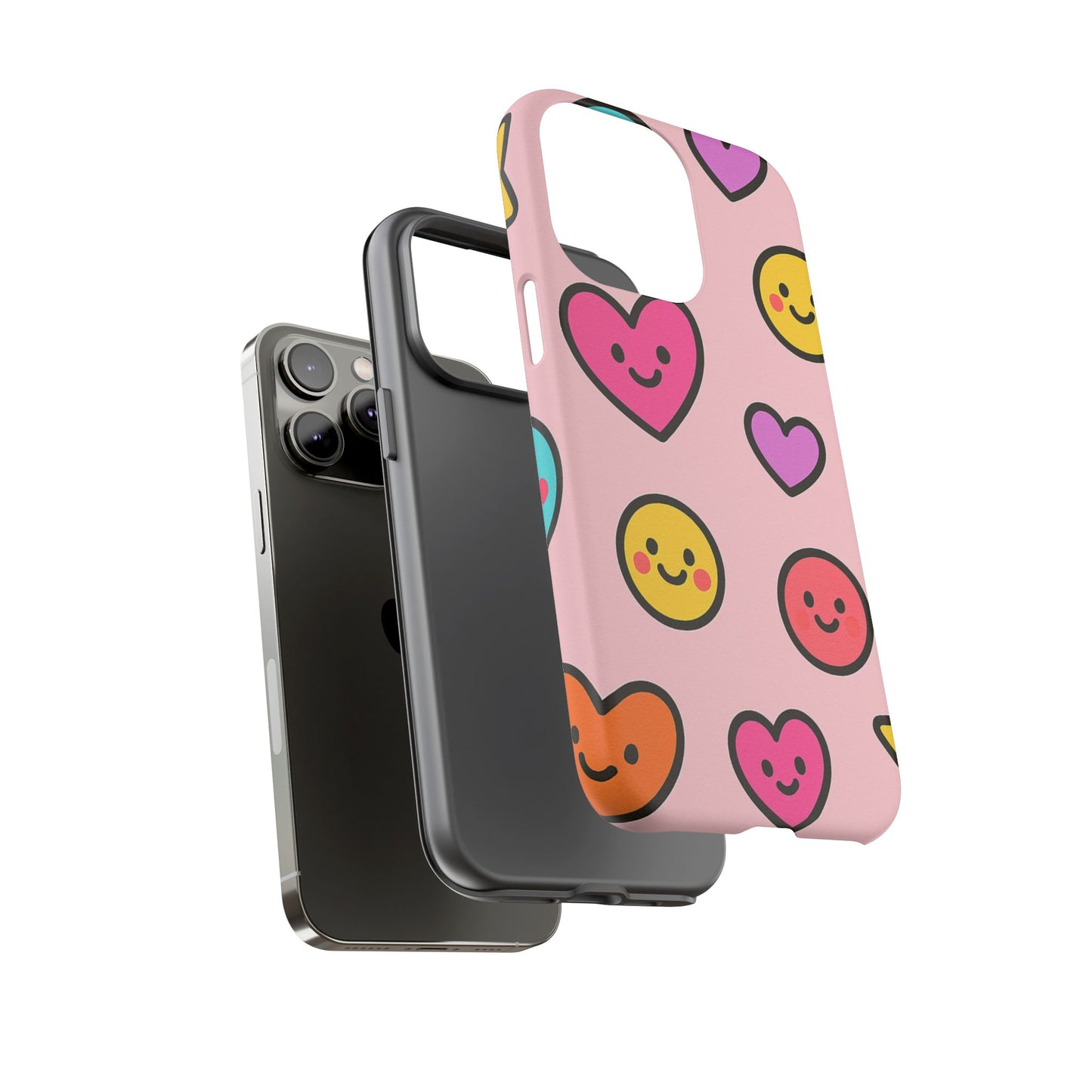 Cute Phone Case with Smiley Faces and Hearts, Fun Gift for Kids and Teens, Cellphone Protector, Birthday Present, Cute Accessories