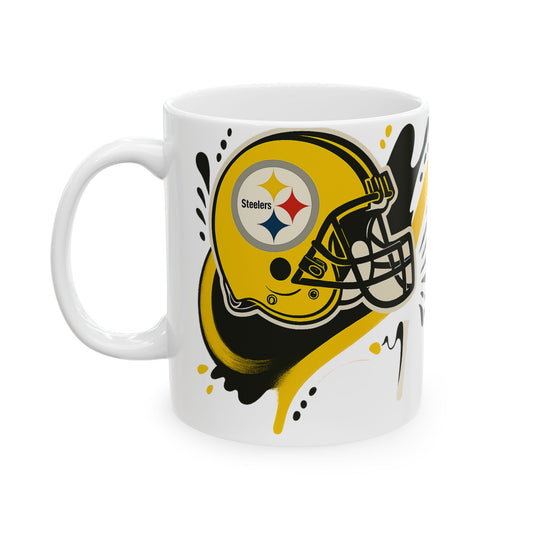 Steelers Football Ceramic Mug, 11oz or 15oz, Gift for Fans, Game Day Coffee Cup, Sports Decor