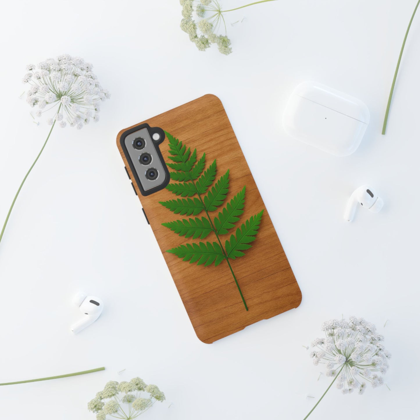 Wooden Fern Phone Case - Eco-Friendly Tough Cases for Nature Lovers, Unique Gift, Customizable Design, Nature-Themed Accessories