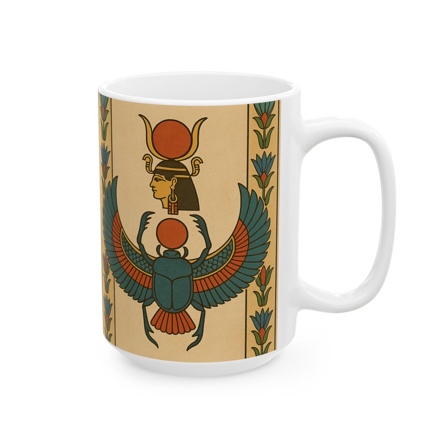 Artistic Egyptian Inspired Ceramic Mug, Unique Coffee Mug, Tea Lover Gift, Home Decor, Unique Birthday Gift, 11oz or 15oz