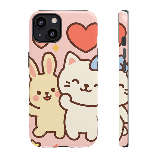 Cute Animal Phone Case -Tough Cases with Bunny and Cat Design, Kawaii Gift for Kids, Birthday, Everyday Use, Phone Accessories, teenage girl