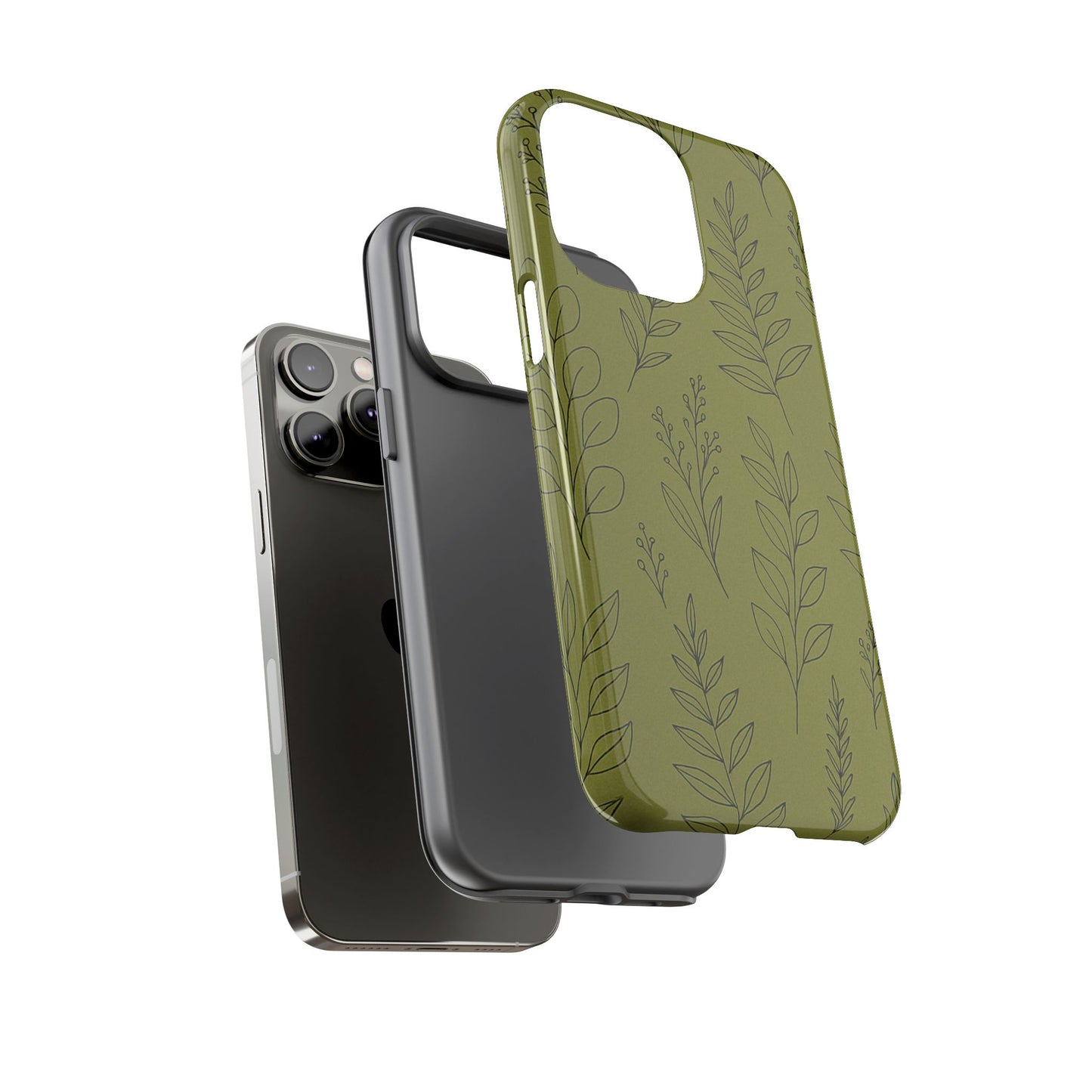 Stylish Phone Case, Botanical Design, Tough Phone Cover, Green Floral Case, Nature Inspired Gift, Eco-Friendly Accessory