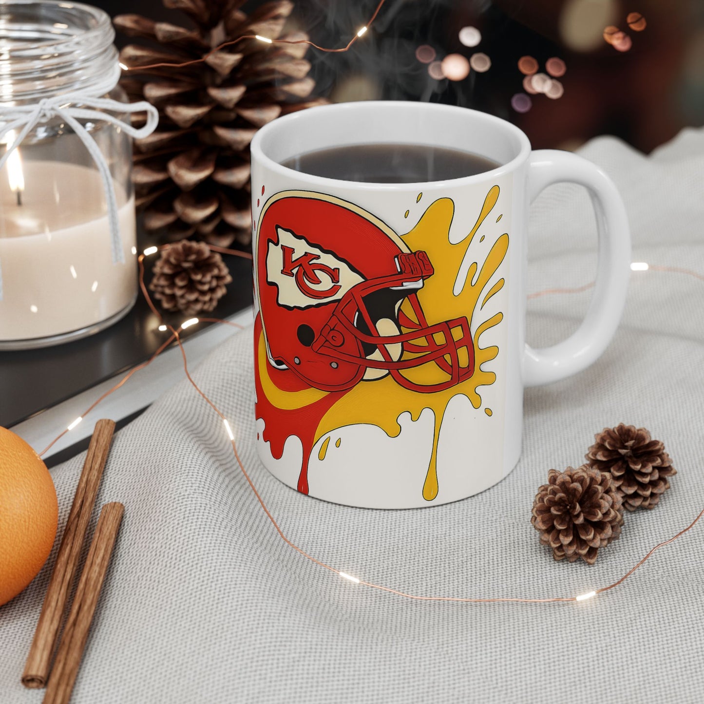 Kansas City Football Mug, Team Spirit Coffee Cup, Sports Fan Gift, NFL Ceramics, Game Day Mug, Red and Gold Design