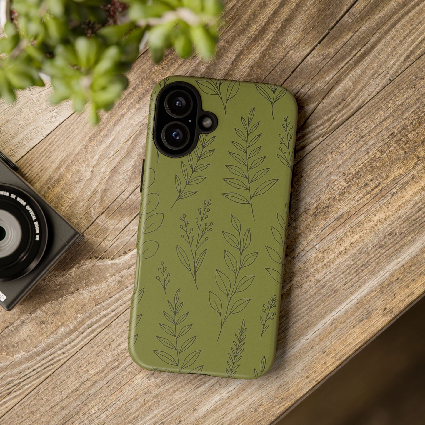 Stylish Phone Case, Botanical Design, Tough Phone Cover, Green Floral Case, Nature Inspired Gift, Eco-Friendly Accessory