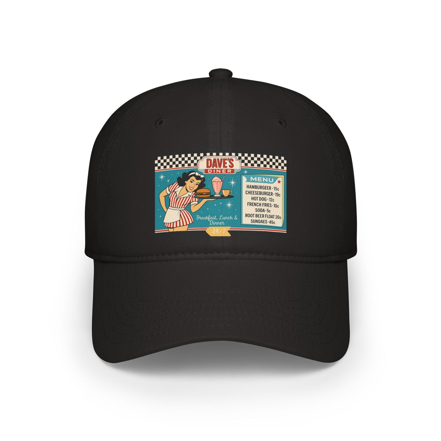 Retro Diner Low Profile Baseball Cap | Vintage Style Cap, Unisex Gift, Casual Headwear, Fun Accessory, Summer Vibes