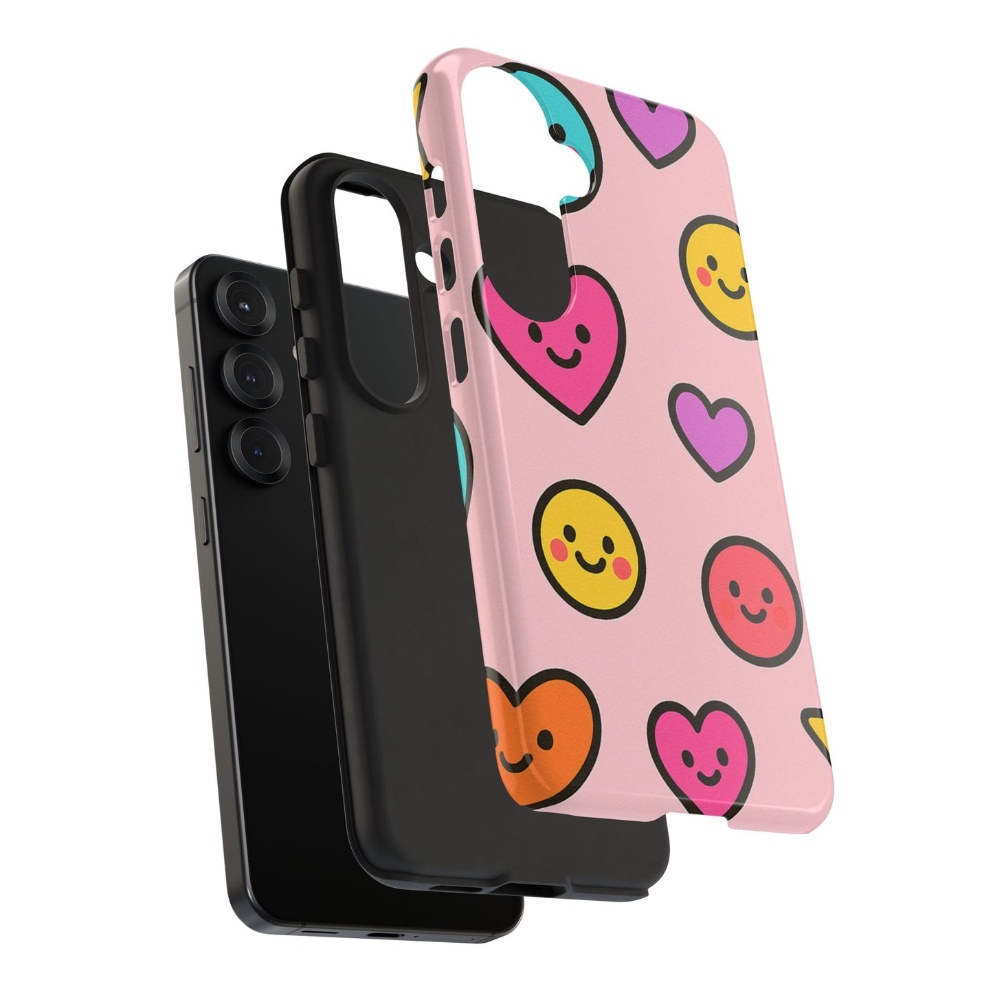 Cute Phone Case with Smiley Faces and Hearts, Fun Gift for Kids and Teens, Cellphone Protector, Birthday Present, Cute Accessories