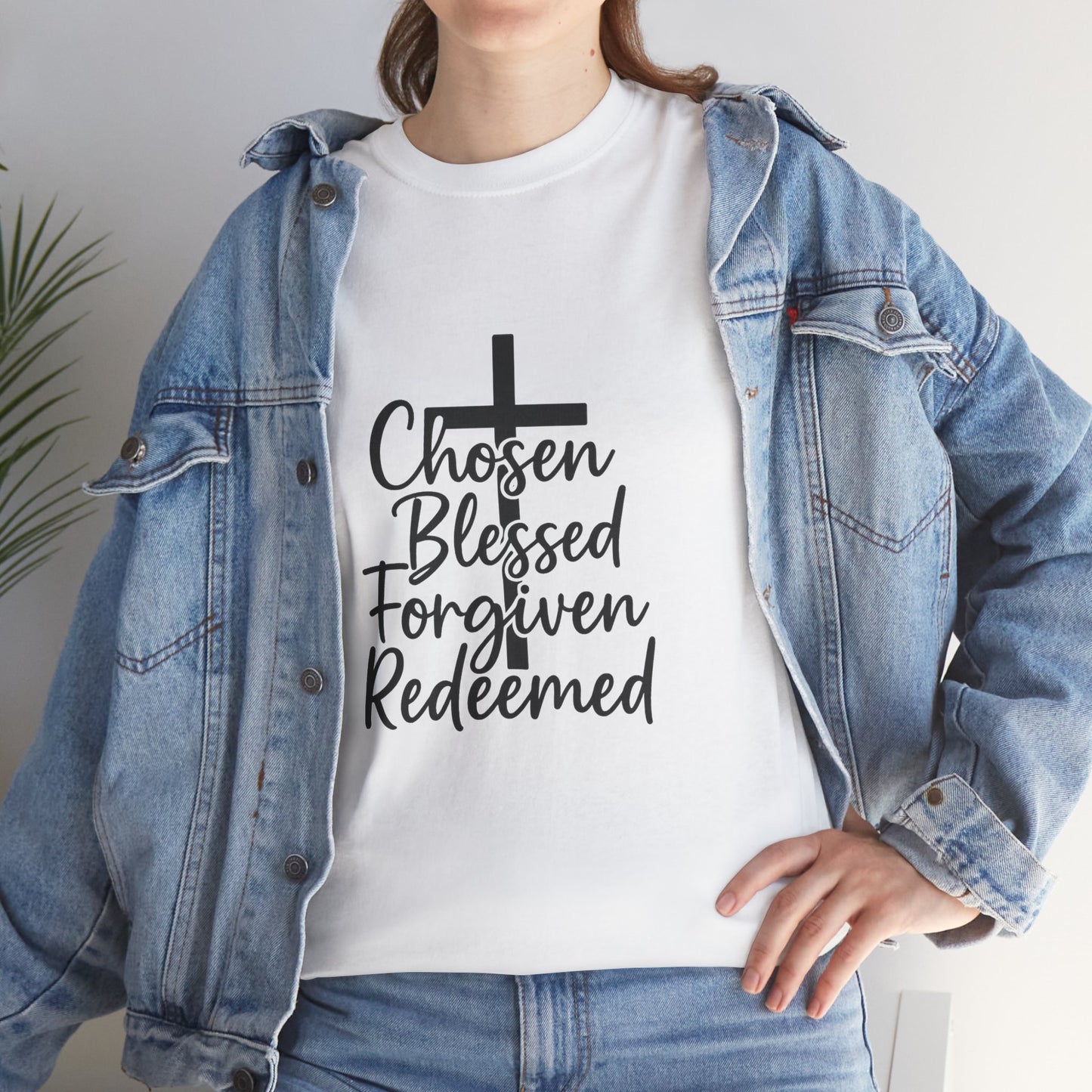 Faith-Inspired Unisex Heavy Cotton Tee - Chosen Blessed Forgiven Redeemed, Christian T-Shirt, Gift for Believers, Inspirational [...]