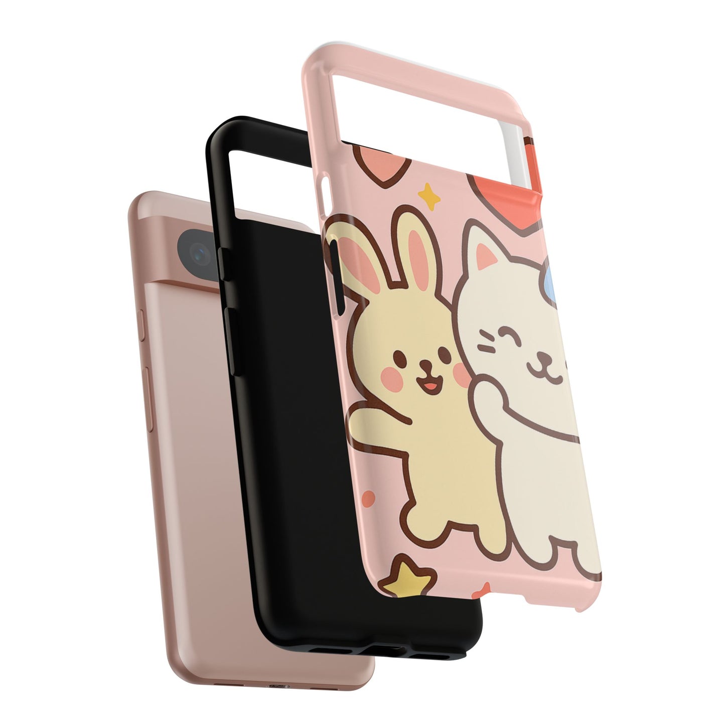 Cute Animal Phone Case -Tough Cases with Bunny and Cat Design, Kawaii Gift for Kids, Birthday, Everyday Use, Phone Accessories, teenage girl