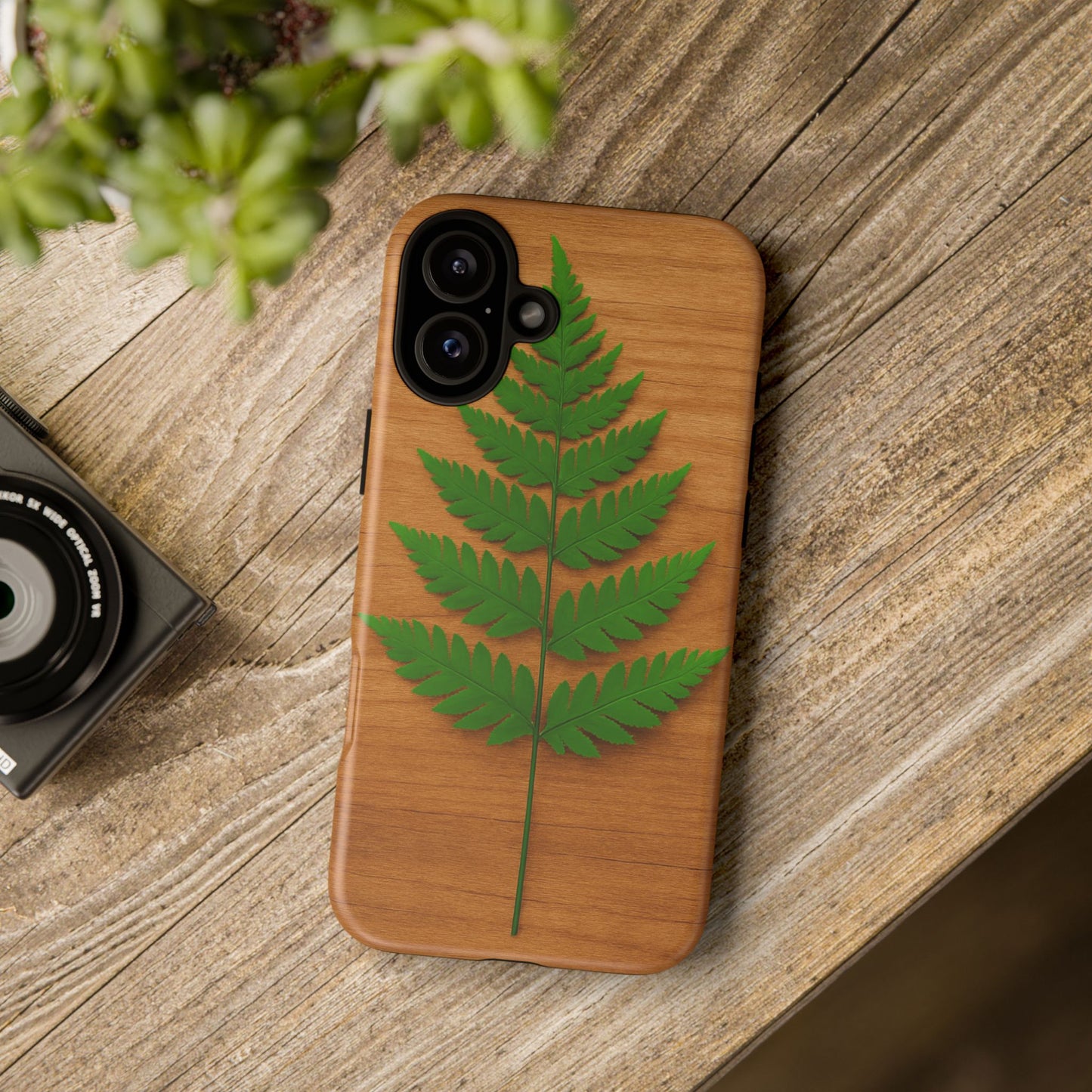 Wooden Fern Phone Case - Eco-Friendly Tough Cases for Nature Lovers, Unique Gift, Customizable Design, Nature-Themed Accessories