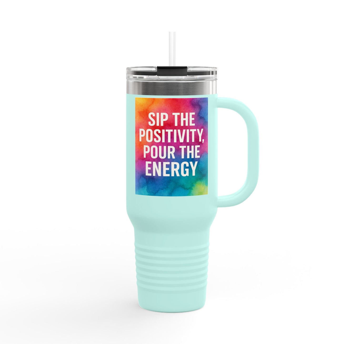 Vibrant Insulated Travel Mug | Sip the Positivity Mug, Hot Beverage Cup, Custom Drink Container, Colorful Tumblers, Travel Coffee Cup