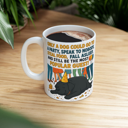 Sleepy Cat Party Mug, Funny Cat Lover Gift, Ceramic Coffee Cup, Ideal for Birthdays, Cat-Themed Celebrations, Pet Owner Present