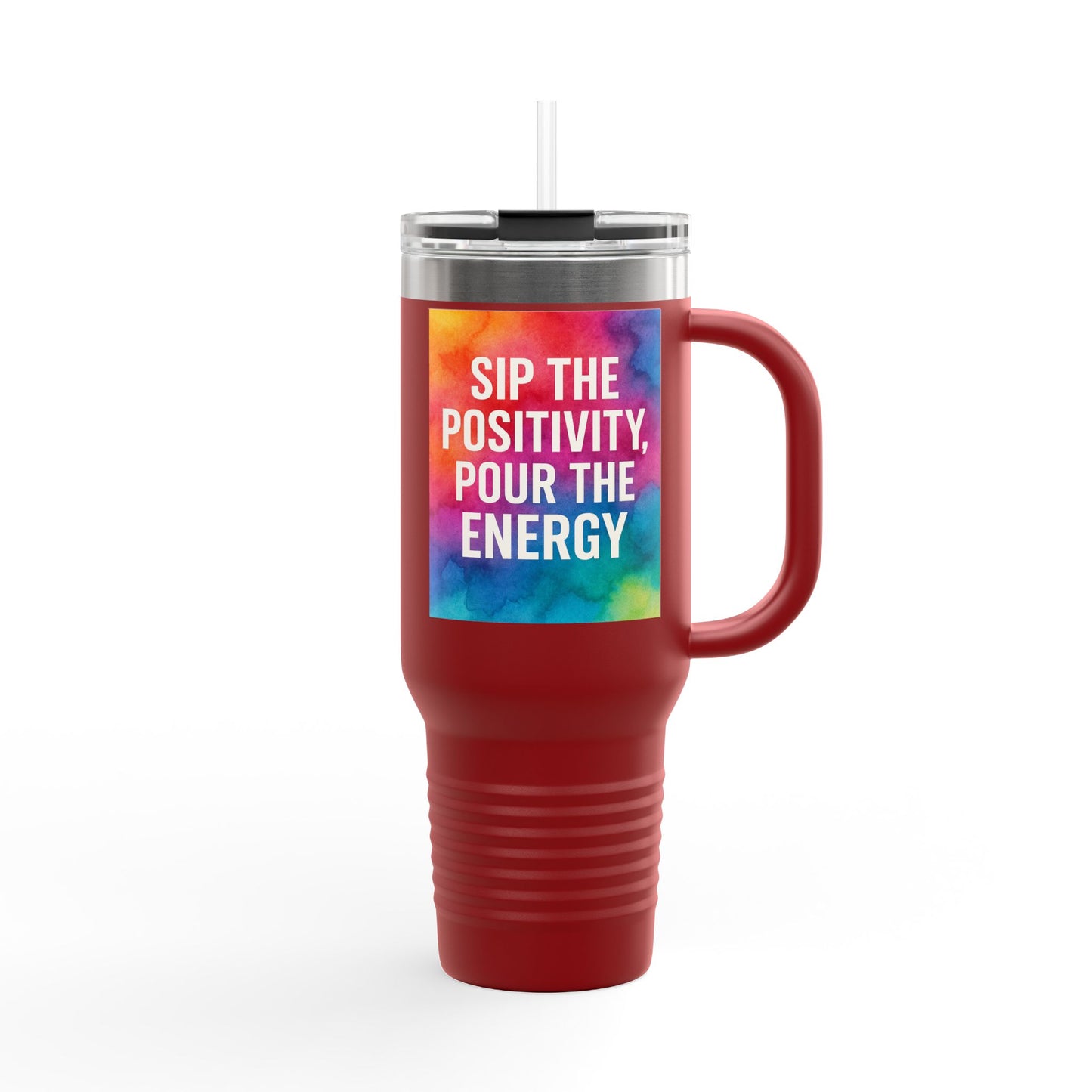 Vibrant Insulated Travel Mug | Sip the Positivity Mug, Hot Beverage Cup, Custom Drink Container, Colorful Tumblers, Travel Coffee Cup