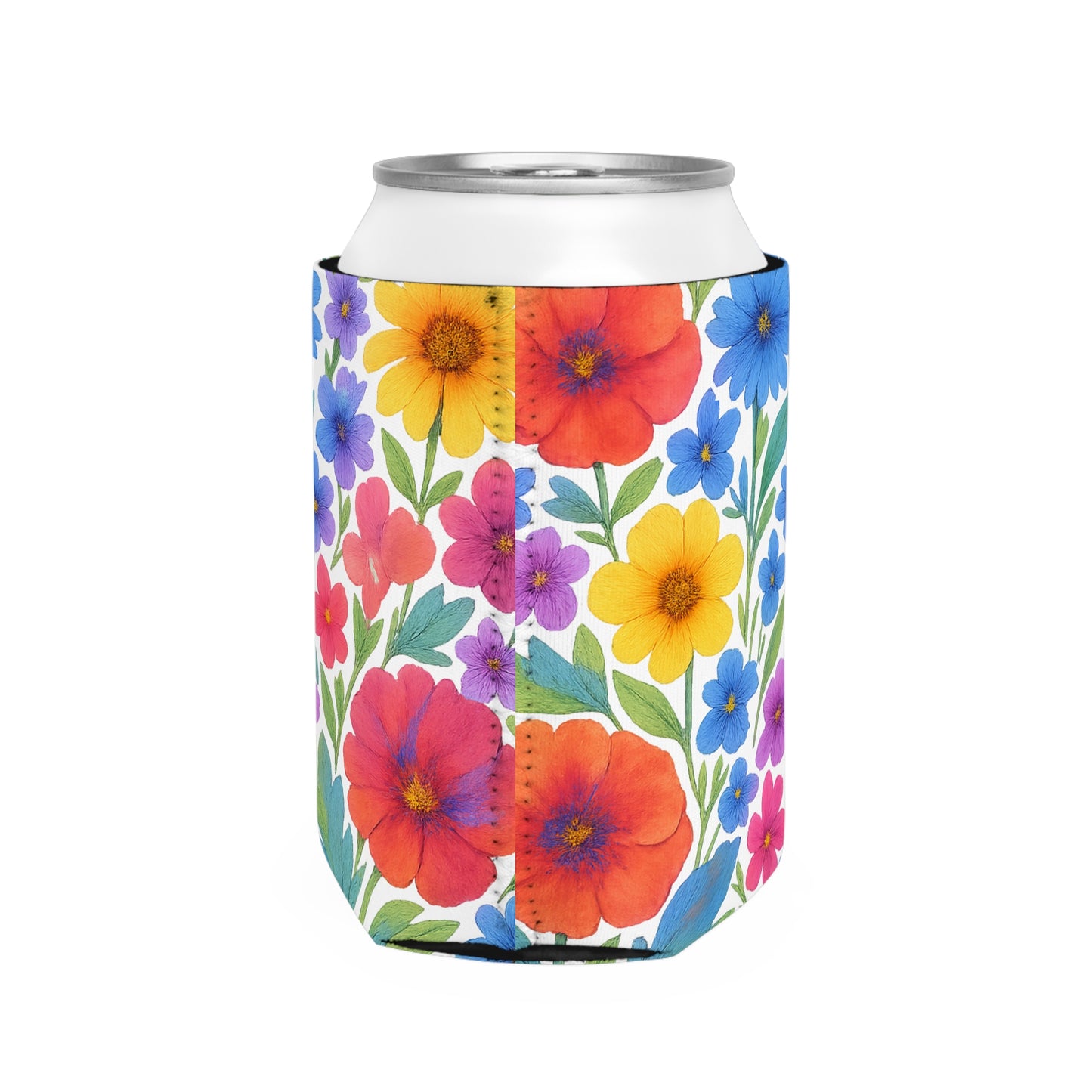 Vibrant Floral Can Cooler Sleeve, Summer Party Drink Sleeve, Beach BBQ Beverage Holder, Gift for Garden Lovers, Cute Drinkware
